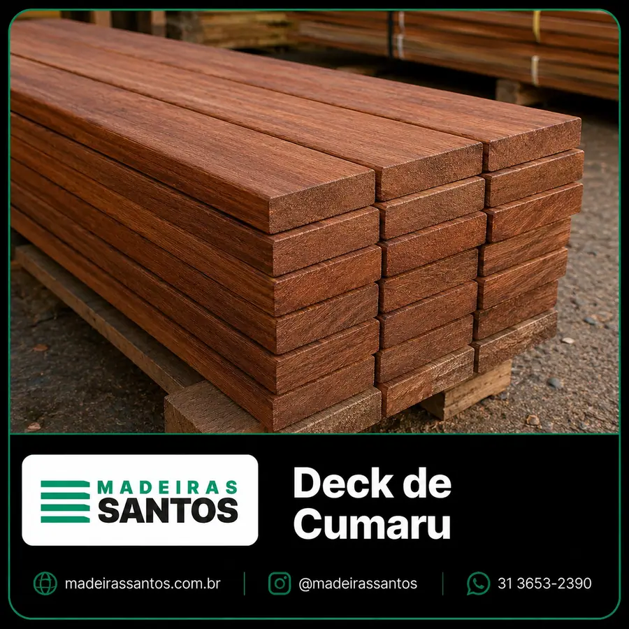 Deck de Cumaru para áreas externas, varandas, jardins e projetos em madeira
