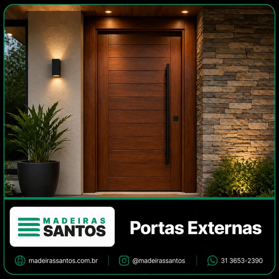 Porta externa de madeira para entrada, acesso e acabamento